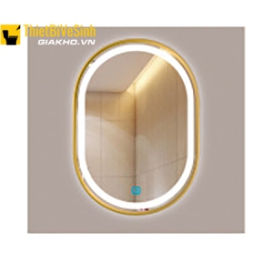 Gương Led Viền Nhôm Vàng Hình Oval 50x70 Navier NV-184V Cao Cấp 