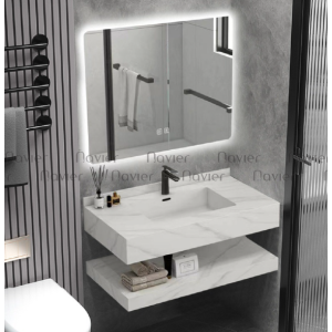 Bàn Đá Lavabo Âm Tràn Viền Chống Trầy Trắng Vân Mây Navier NV-1310TV
