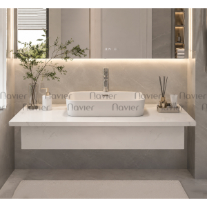 Bàn Đá Lavabo Đặt Bàn Đá Nhân Tạo Vân Trắng Nhú Cạnh Navier NV-491