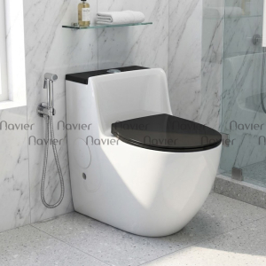Bồn cầu 1 khối cao cấp phong cách châu Âu Đen Navier NV-1015D