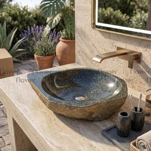 Chậu Lavabo Đá Cuội Nguyên Khối Navier NV-DC008
