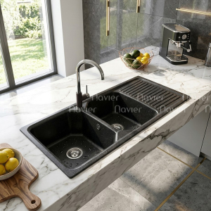 Chậu Rửa Chén Đá 2 Ngăn Có Cánh Đen Navier NV-115547D