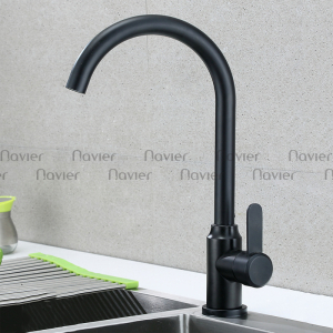 Vòi Chén Nóng Lạnh Thân Uốn Tròn Đồng Thau Sơn Tĩnh Điện Đen  Navier NV-206D