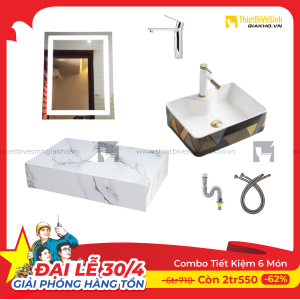 Combo Kệ Đá Chống Trầy Trắng Vân Bóng Lavabo Siêu Tiết Kiệm Navier CBPT0056