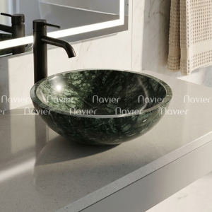Chậu Lavabo Đá Tự Nhiên Xanh Ấn Độ Dáng Tròn Mỏng Cao Cấp Navier NV-BST40