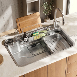 Chậu Rửa Chén 1 Ngăn Lớn Lõm Bán Nguyệt Inox 304 Navier NV-6848SL