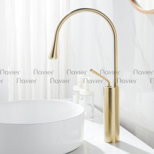 Vòi lavabo nóng lạnh sơn tĩnh điện mạ vàng Navier NV-741V