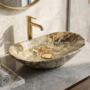 Chậu Lavabo Oval Thuyền Sứ Giả Đá Cao Cấp Navier NV-414GD2