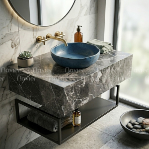 Bàn Đá Lavabo 1 Tầng Đen Vân Mây Cao Cấp Navier NV-509DB