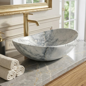 Chậu Lavabo Oval Thuyền Sứ Giả Đá Cao Cấp Navier NV-414GD