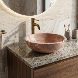 Chậu Lavabo Đá Tự Nhiên Hồng Ý Cao Cấp Navier NV-BST09 