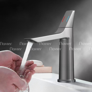 Vòi Lavabo Nóng Lạnh Đồng Thau Màu Xám Navier NV-CRT01X