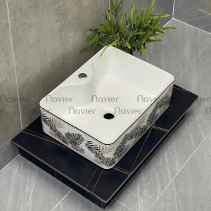 Chậu Lavabo Đặt Bàn Trắng Họa Tiết Lá Cây Navier NV-417L