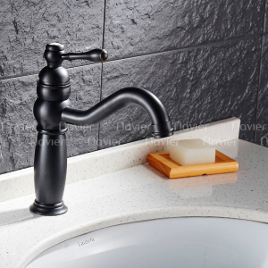 Vòi lavabo đồng thau đúc sơn đen 20cm Lucky LK-7002