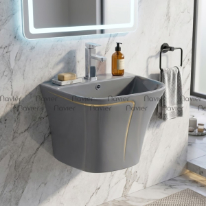 Lavabo Treo Tường Màu Xám Viền Vàng Cao Cấp Navier NV-422X