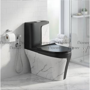 Bồn Cầu 1 Khối Trắng Vân Mây Kết Hợp Đen Cao Cấp Navier NV-1007DVK