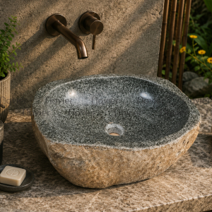 Chậu Lavabo Tròn Đá Cuội Nguyên Khối Navier NV-DC003