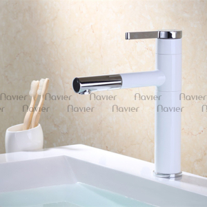 Vòi lavabo nóng lạnh sơn tĩnh điện trắng Navier NV-704 (30cm)