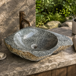 Chậu Lavabo Tròn Đá Cuội Nguyên Khối Navier NV-DC009