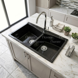 Chậu Rửa Chén Đá 2 Ngăn Đen Cao Cấp Navier NV-8149D