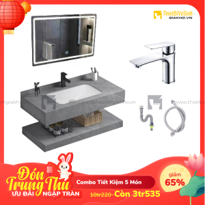 Combo Kệ Đá 2 Tầng Xám Vân Mây Lavabo Âm Siêu Tiết Kiệm Navier CBPT0062