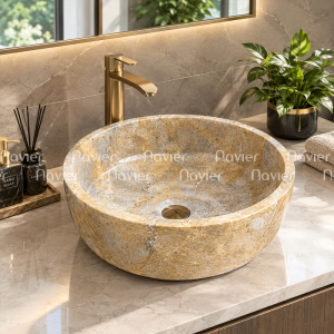 Chậu Lavabo Đá Tự Nhiên Dáng Tròn Mỏng Navier NV-519