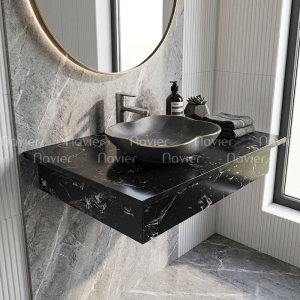 Kệ Để Lavabo Đặt Bàn Đá Nhân Tạo Vân Đá Đen Nhú Cạnh Navier NV-490
