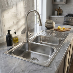 Chậu rửa chén 2 ngăn liền khay inox cao cấp Navier NV-10545D201