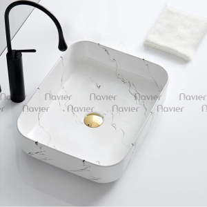 Lavabo đặt bàn vuông giác cạnh vân mây giả đá Navier NV-439V