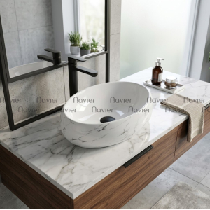 Chậu Lavabo Đặt Bàn Oval Trắng Vân Mây Navier NV-419VM