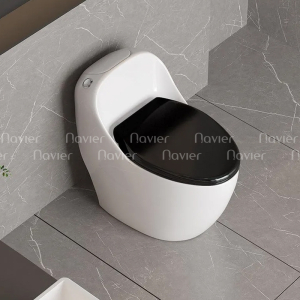 Bồn Cầu Trứng Liền Khối Màu Trắng Nắp Đen Cao Cấp Navier NV-1056TD