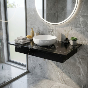 Bàn Đá Lavabo Đặt Bàn Đen Viền Vàng Chống Trầy Navier NV-497D