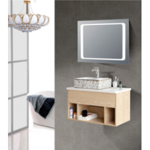 Bộ Tủ Chậu Lavabo PVC Cao Cấp Vân Gỗ Kèm Gương LED Navier NV-539