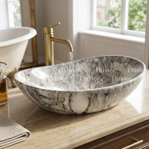 Chậu Lavabo Oval Thuyền Sứ Giả Đá Cao Cấp Navier NV-414GD3
