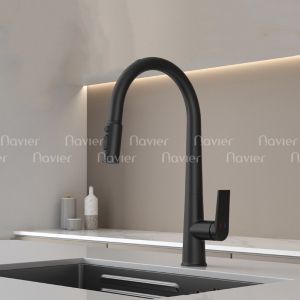 Vòi Rửa Chén Nóng Lạnh Đồng Thau Sơn Tĩnh Điện Đen Cao Cấp Navier NV-285D