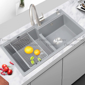 Chậu Rửa Chén Đá 2 Ngăn Xám Cao Cấp Navier NV-T8650-G02