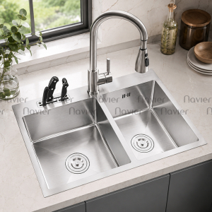 Chậu chén 2 ngăn đều inox 304 chuẩn 100% cao cấp Navier NV-8245VD