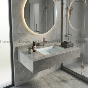 Bàn Đá Lavabo Âm Chống Trầy Màu Xám Kèm Chậu Navier NV-501X