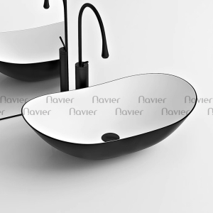 Chậu lavabo đặt bàn Oval thuyền trắng đen cao cấp Navier NV-414DT