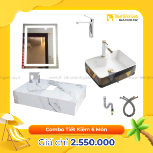 Combo Kệ Đá Chống Trầy Trắng Vân Bóng Lavabo Siêu Tiết Kiệm Navier CBPT0056