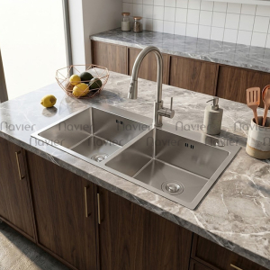 Chậu Rửa Chén 2 Ngăn Đều Inox Cao Cấp Không Sơn Navier NV-8346KS