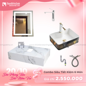 Combo Kệ Đá Chống Trầy Trắng Vân Bóng Lavabo Siêu Tiết Kiệm Navier CBPT0056