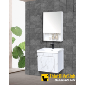 Bộ Tủ Chậu Lavabo PVC Trắng Vân Đá Kèm Tủ Gương NV-505