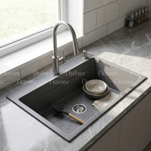 Chậu Rửa Chén Đá 1 Ngăn Xám Cao Cấp Navier NV-T8050-E02
