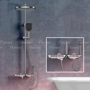 Sen tắm đứng nóng lạnh đồng thau xám phím đàn có led hiển thị nhiệt độ NV-813