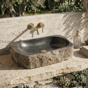 Chậu Lavabo Oval Đá Cuội Nguyên Khối Navier NV-DC002