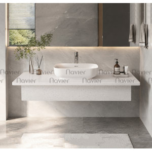 Bàn Đá Lavabo 1 Tầng Màu Trắng Gạo Navier NV-496