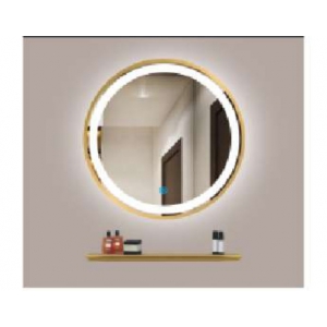 Gương Led Tròn + Kệ Nhôm Viền Inox Xi Vàng Navier NV-189V
