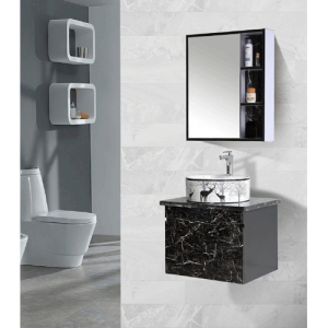 Bộ Tủ Chậu Lavabo PVC Mặt Vân Đá Đen Kèm Tủ Gương Navier NV-538D