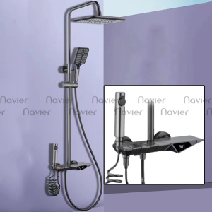 Sen tắm đứng nóng lạnh đồng thau xám phím đàn led nhiệt độ NV-834